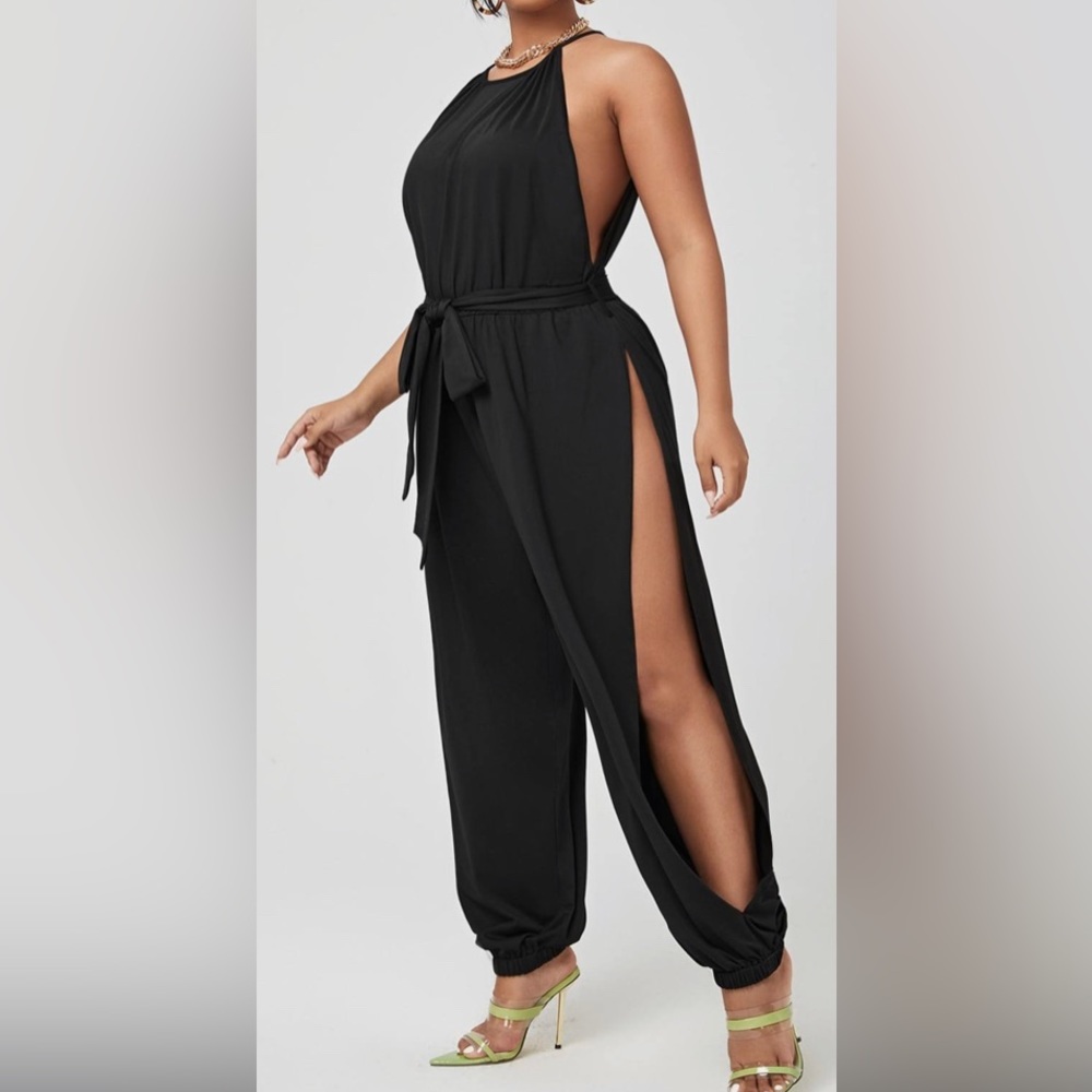 Navy blue open slit romper